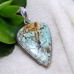 African Turquoise Sterling Silver Overlay Pendant 925